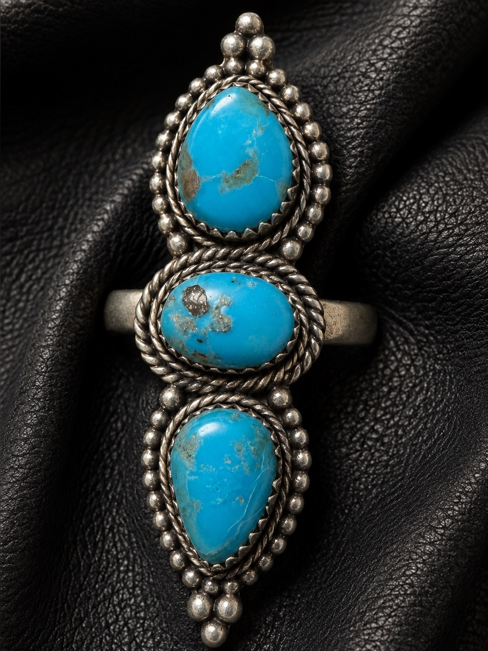 💙 Seyara Bella Sterling Silver Triple Turquoise Statement Ring 💙